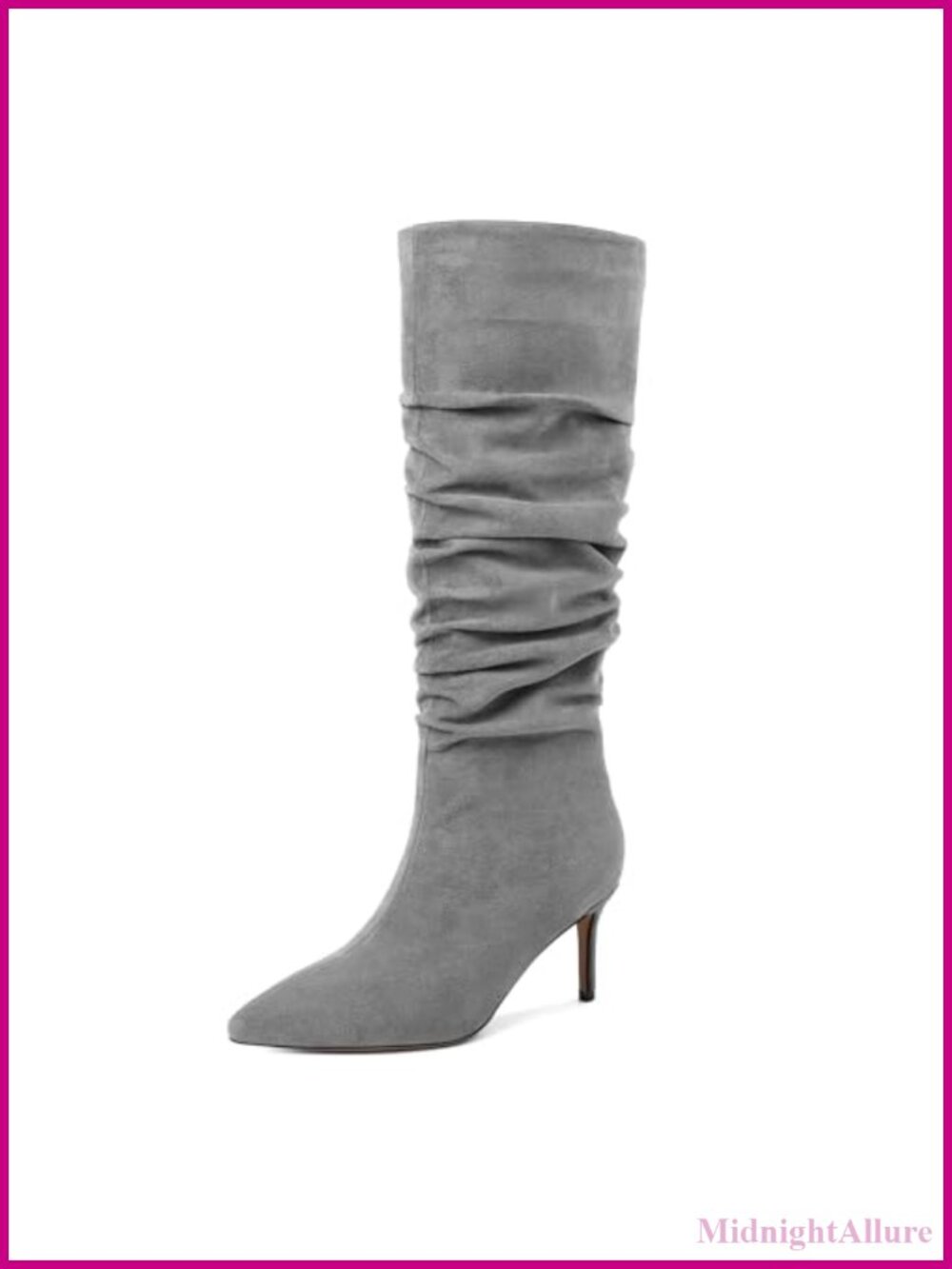 Womens Slouchy Knee High Boots Kitten Heel Pointed Toe Mid Calf Boots